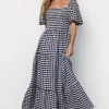 Lyndy Smocked Dress | Off White + Blue Gingham