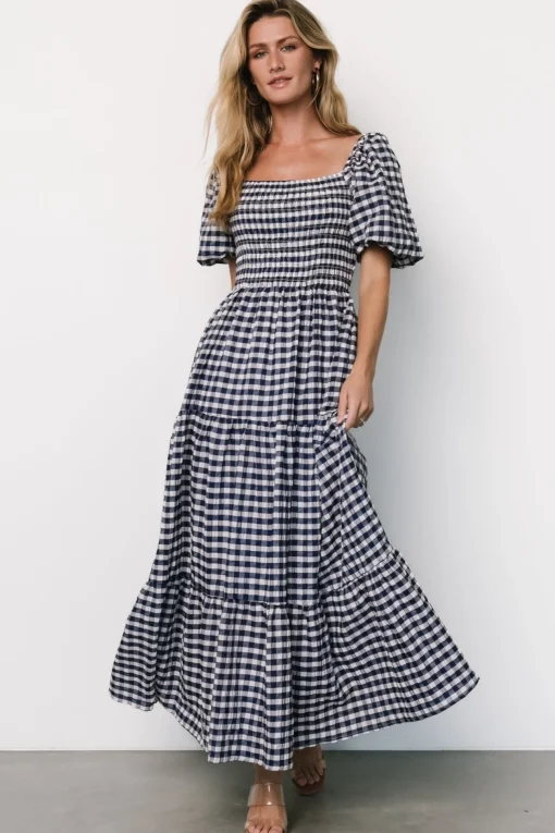 Lyndy Smocked Dress | Off White + Blue Gingham