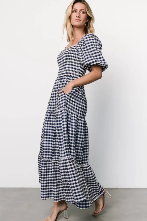 Lyndy Smocked Dress | Off White + Blue Gingham