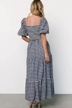 Lyndy Smocked Dress | Off White + Blue Gingham