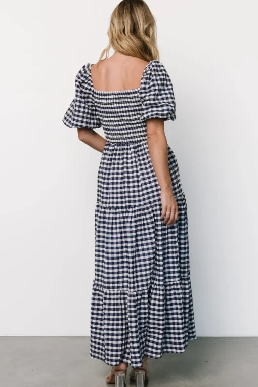Lyndy Smocked Dress | Off White + Blue Gingham