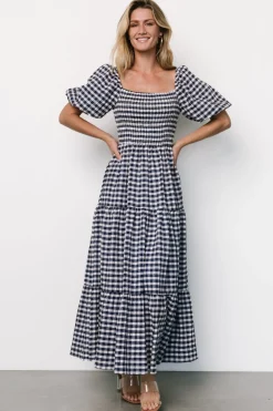 Lyndy Smocked Dress | Off White + Blue Gingham