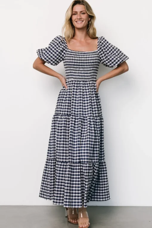 Lyndy Smocked Dress | Off White + Blue Gingham