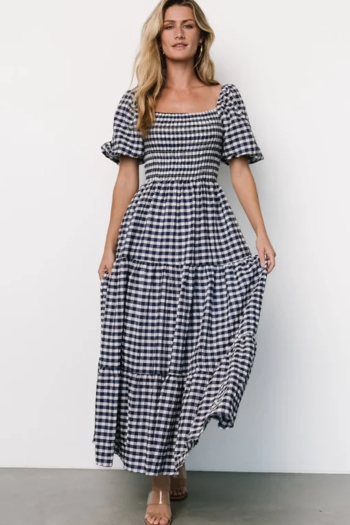 Lyndy Smocked Dress | Off White + Blue Gingham