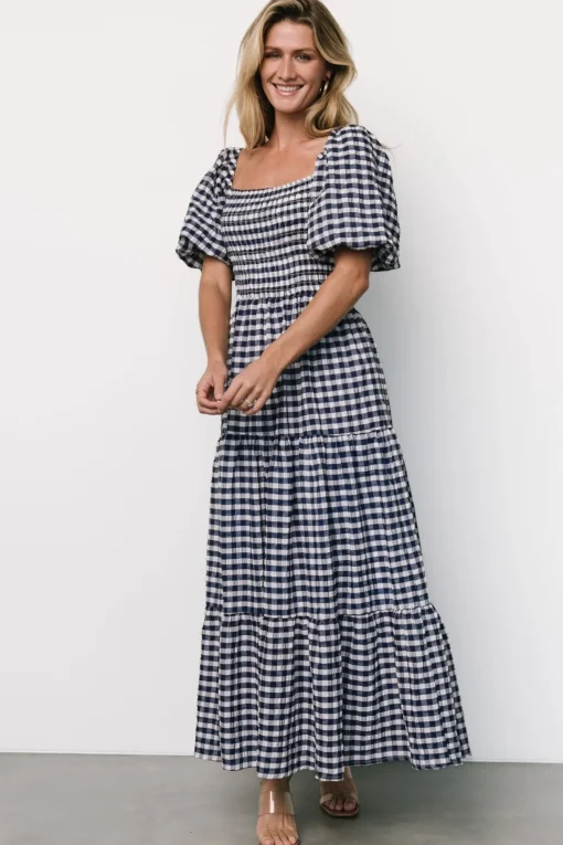 Lyndy Smocked Dress | Off White + Blue Gingham
