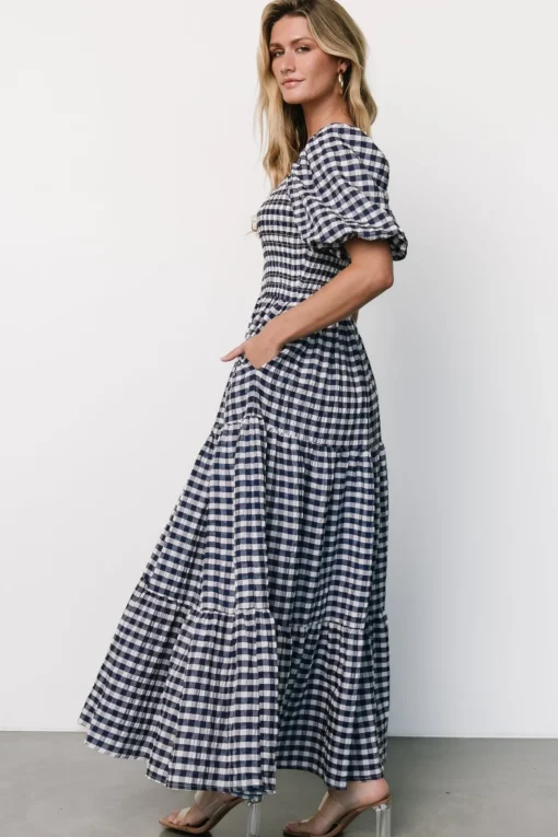 Lyndy Smocked Dress | Off White + Blue Gingham
