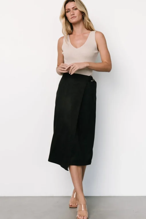 Malika Faux Wrap Skirt | Black