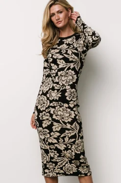 Marci Sweater Dress | Black + Ivory Floral