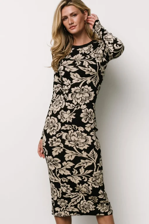 Marci Sweater Dress | Black + Ivory Floral