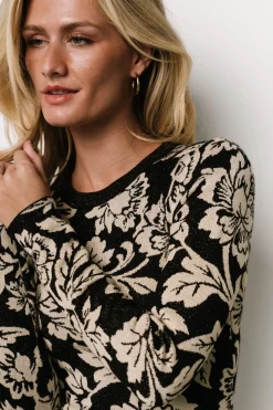 Marci Sweater Dress | Black + Ivory Floral