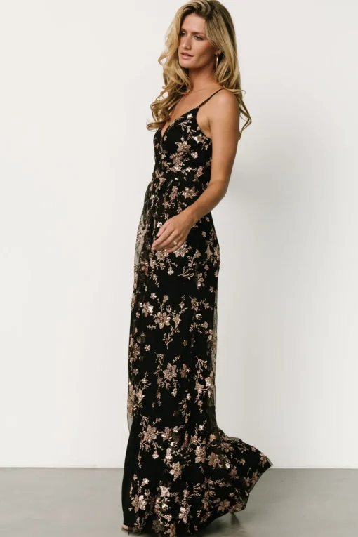 Marcia Sparkle Gown | Black + Rose Gold