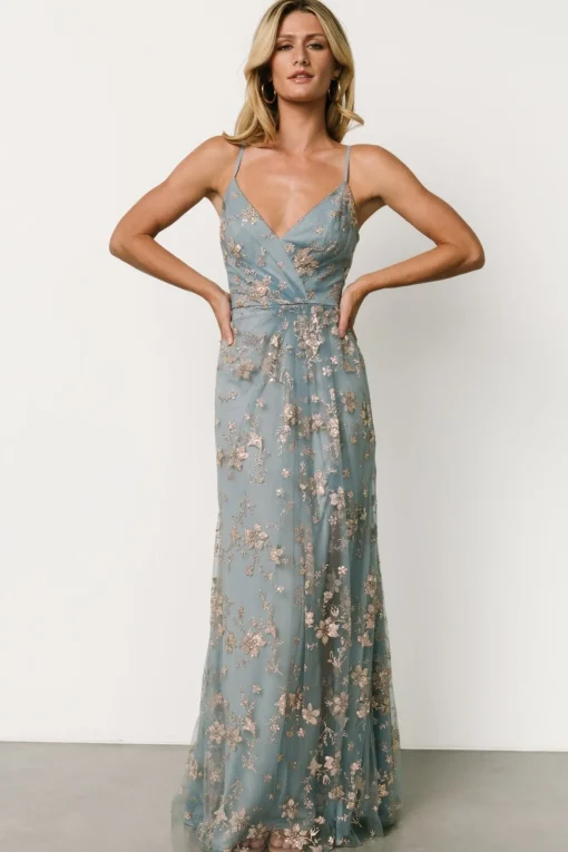 Marcia Sparkle Gown | Light Blue + Rose Gold