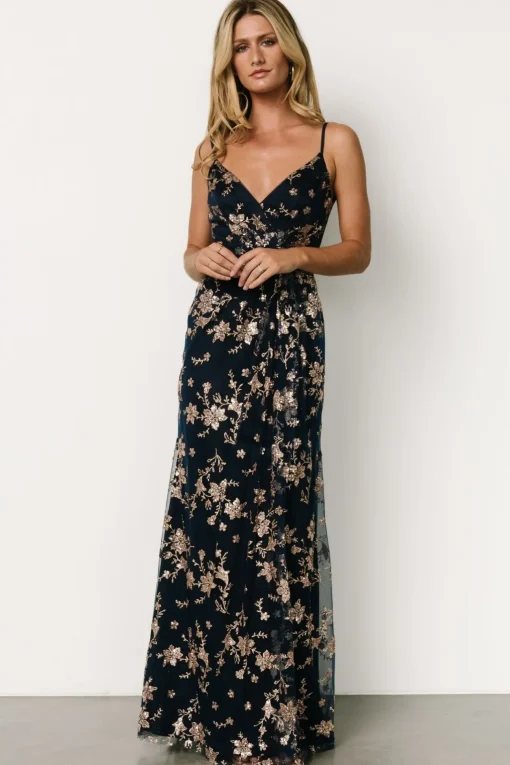 Marcia Sparkle Gown | Navy + Rose Gold