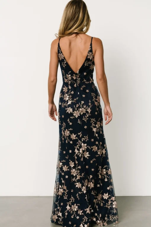 Marcia Sparkle Gown | Navy + Rose Gold