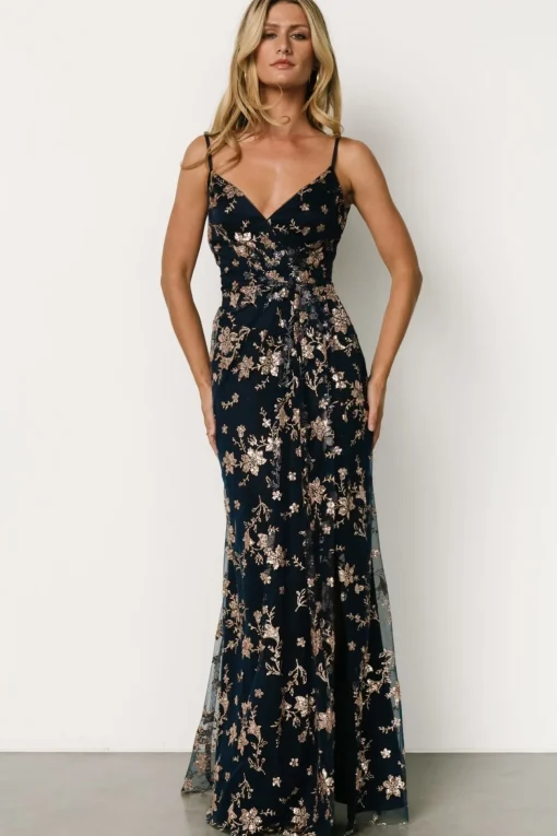 Marcia Sparkle Gown | Navy + Rose Gold