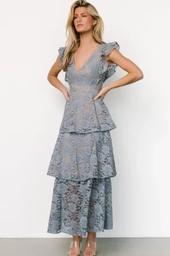 Margot Lace Tiered Maxi Dress | Dusty Slate