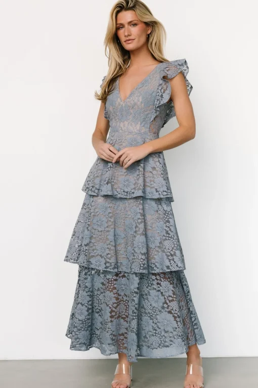 Margot Lace Tiered Maxi Dress | Dusty Slate