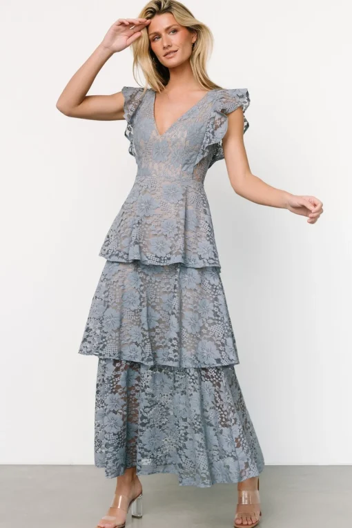 Margot Lace Tiered Maxi Dress | Dusty Slate