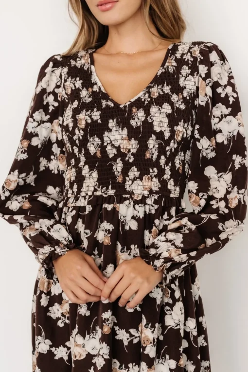 Matilda Smocked Midi Dress | Brown Floral
