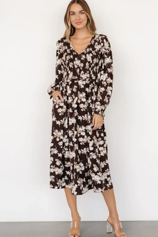 Matilda Smocked Midi Dress | Brown Floral