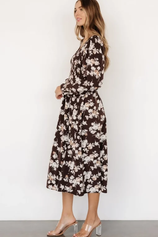 Matilda Smocked Midi Dress | Brown Floral