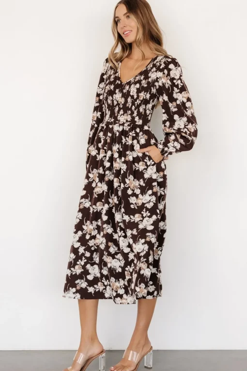 Matilda Smocked Midi Dress | Brown Floral