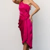 Melissa One Shoulder Midi Dress | Fuchsia