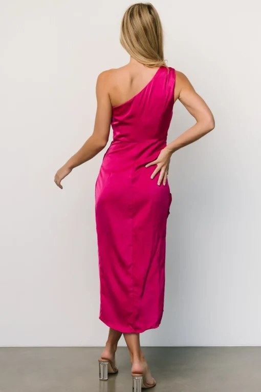 Melissa One Shoulder Midi Dress | Fuchsia