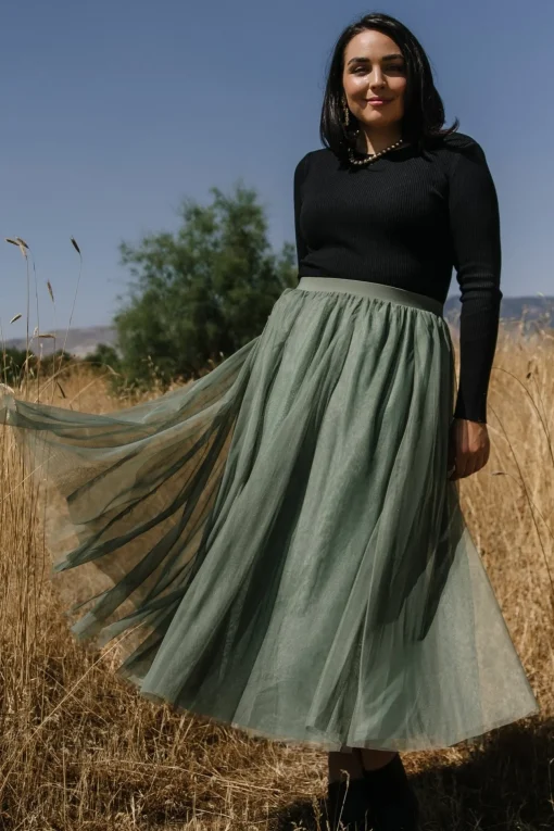 Mila Tulle Skirt | Dark Sage