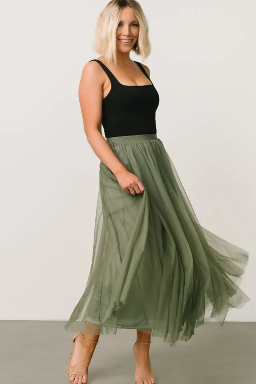 Mila Tulle Skirt | Dark Sage