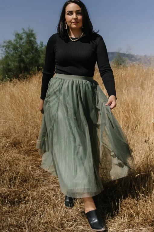 Mila Tulle Skirt | Dark Sage