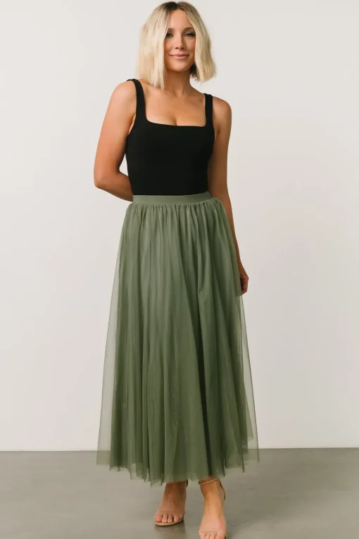 Mila Tulle Skirt | Dark Sage