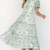 Mirabel Eyelet Midi Dress | White + Green
