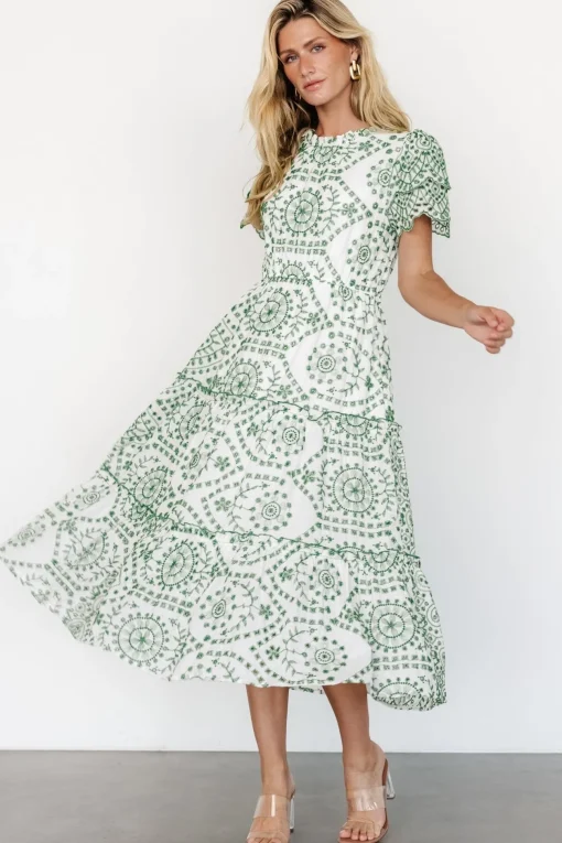 Mirabel Eyelet Midi Dress | White + Green