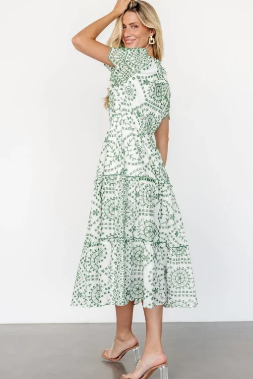 Mirabel Eyelet Midi Dress | White + Green
