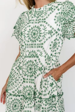 Mirabel Eyelet Midi Dress | White + Green
