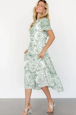 Mirabel Eyelet Midi Dress | White + Green