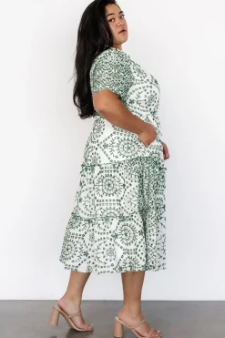 Mirabel Eyelet Midi Dress | White + Green