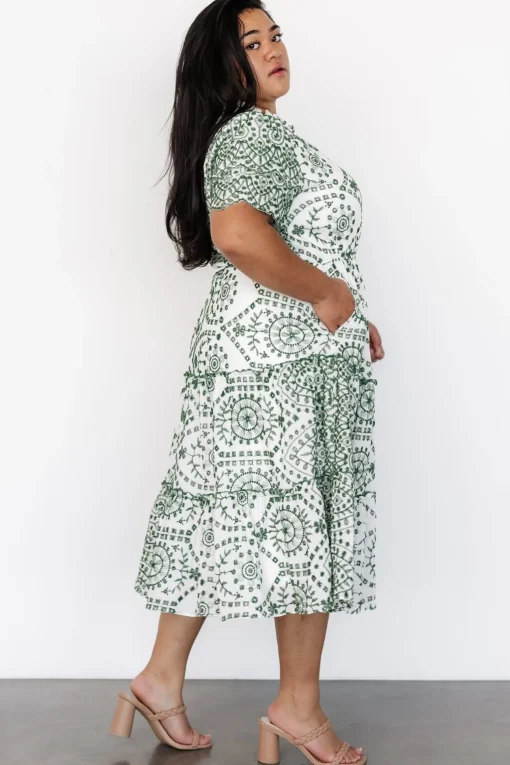 Mirabel Eyelet Midi Dress | White + Green