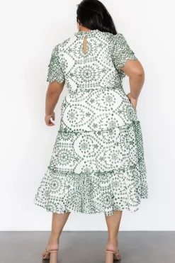 Mirabel Eyelet Midi Dress | White + Green