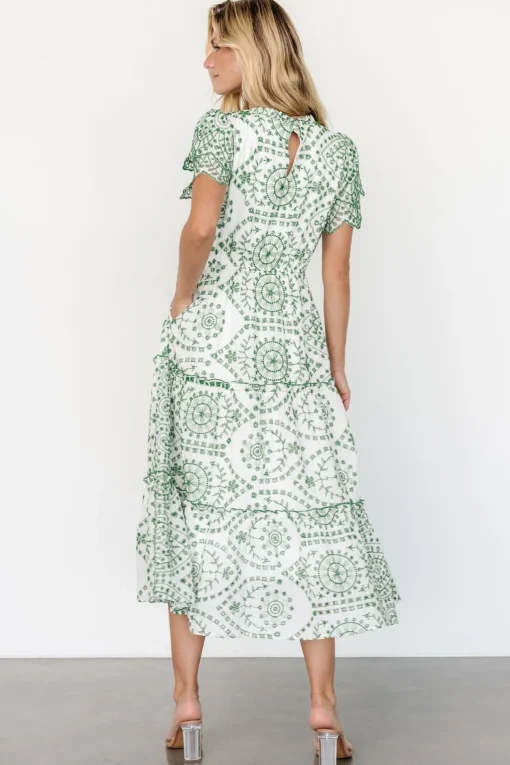 Mirabel Eyelet Midi Dress | White + Green