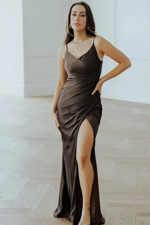 Monet Satin Gown | Dark Brown