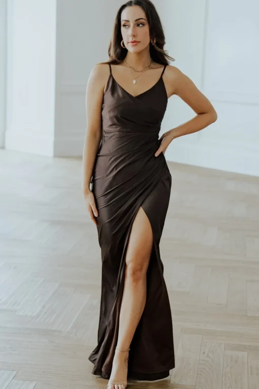 Monet Satin Gown | Dark Brown
