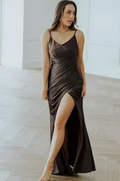 Monet Satin Gown | Dark Brown