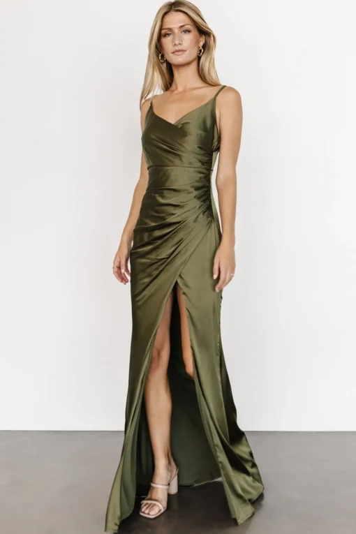 Monet Satin Gown | Olive