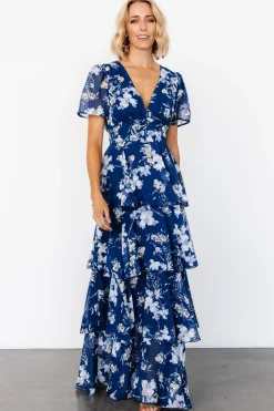 Montaigne Ruffle Maxi Dress | Navy + Blue Floral