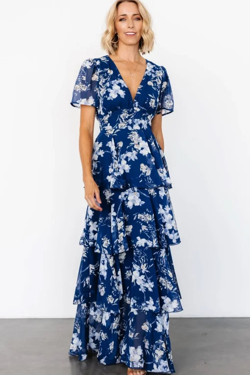 Montaigne Ruffle Maxi Dress | Navy + Blue Floral