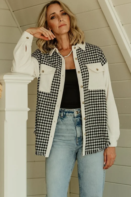 Montreal Houndstooth Shacket | Ivory + Black