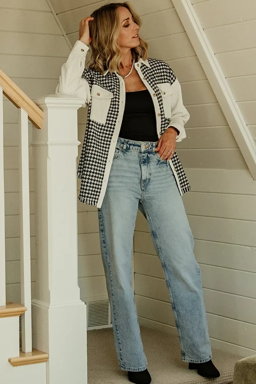 Montreal Houndstooth Shacket | Ivory + Black