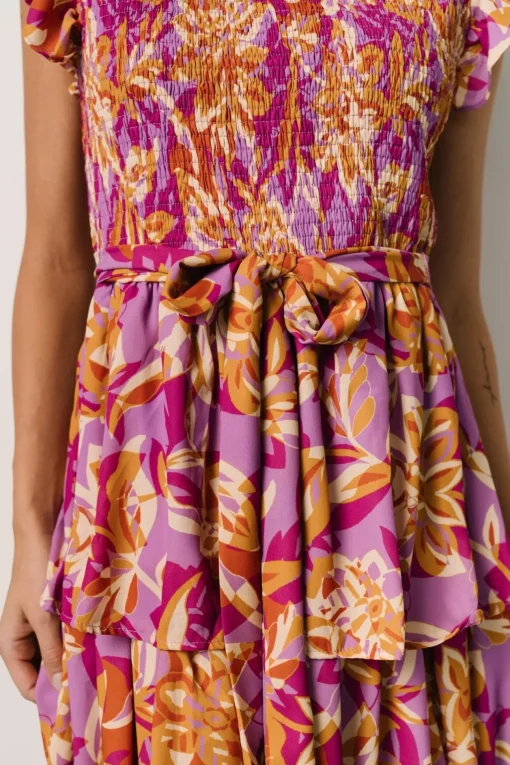 Mya Smocked Maxi Dress | Orchid + Gold Print